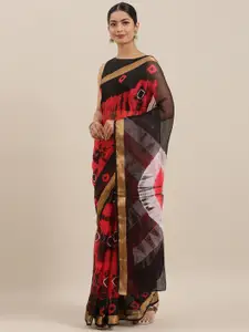 Mitera Hand Dyed Black & Red Bandhani Kota Silk Sustainable Sareee