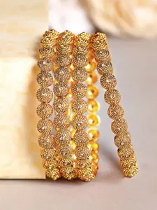 Rubans Set Of 4 24K Gold-Plated & Beige Shampain-Studded Filigree Handcrafted Bangles