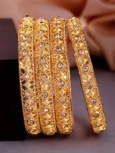 Rubans Set of 4 24K Gold-Plated & Beige Stone-Studded Handcrafted Bangles
