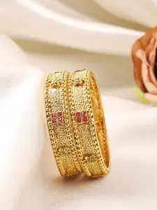 Rubans Set of 2 24K Gold-Plated Handcrafted Stone Studded Filigree Bangles