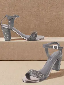 Metro Women Grey Embellished Block Heels
