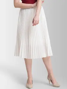 FableStreet White Accordion Pleated A-Line Midi Skirt