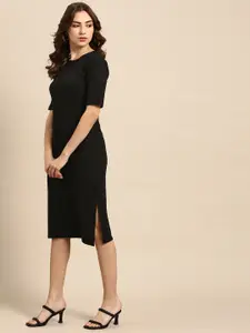 all about you Black Solid Knitted Sheath Dress