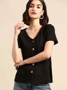 all about you Women Black Solid Top