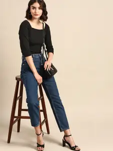 all about you Women Black Solid Square Neck Top