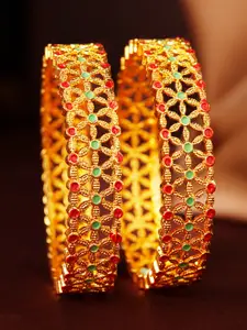 Rubans Set Of 2 24K Gold-Plated Red & Green Enamelled Handcrafted Bangles