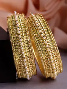 Rubans Set of 2 24K Gold-Plated White Pearl-Studded Handcrafted Bangles