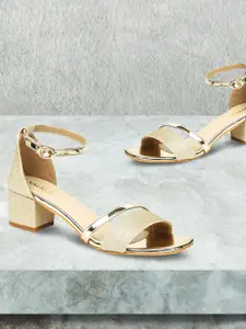 VALIOSAA Women Gold-Toned Embellished Block Heels