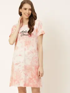 DressBerry Peach Coloured & Black Pure Cotton Printed Nightdress