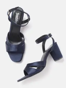 Roadster Women Navy Blue Solid Satin Finish Heels with Cut-Out Detail