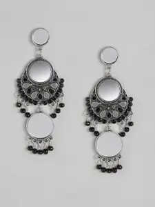Anouk Women Silver-Plated & Black Drop Earrings
