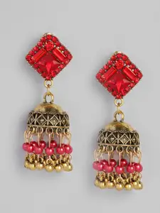 Anouk Antique Gold-Plated & Red Dome Shaped Jhumkas