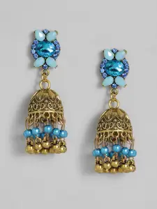 Anouk Gold-Plated & Turquoise Blue Dome Shaped Jhumkas
