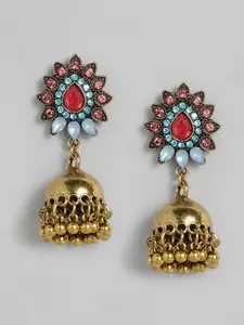 Anouk Gold-Plated & Blue Dome Shaped Jhumkas