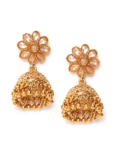 JEWELS GEHNA Gold-Plated Stone-Studded Dome Shaped Jhumkas
