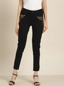 all about you Women Black Skinny Fit Embellished Stretchable Jeans