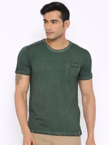 Locomotive Olive Green Washed Pure Cotton T-shirt