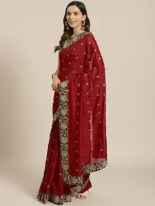 flaher Maroon & Golden Embroidered Saree