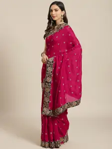 flaher Pink & Golden Embroidered Saree