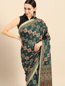 Anouk Teal Blue & Red Poly Silk Printed Kanjeevaram Saree