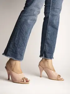 Shoetopia Women Beige Textured Slim Heels