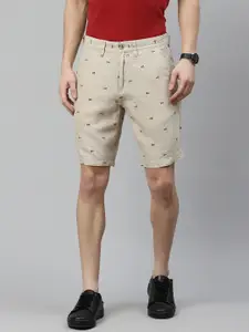 Nautica Men Beige & Red Printed Slim Fit Chino Shorts