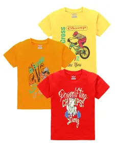 Kiddeo Boys Pack Of 3 Printed Round Neck Pure Cotton T-shirts