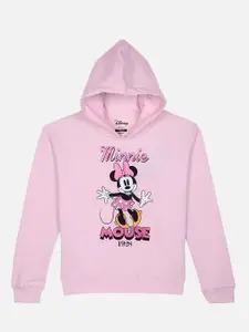 Kids Ville Mickey & Friends Girls Pink & Black Printed Hooded Sweatshirt