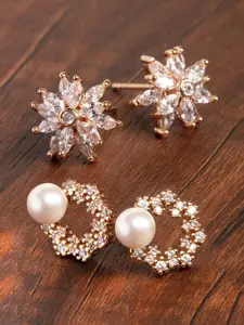 Zaveri Pearls Set of 2 Rose Gold-Plated Handcrafted Contemporary Studs
