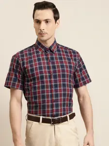 SOJANYA Men Red & Navy Blue Tartan Checked Regular Fit Cotton Formal Shirt