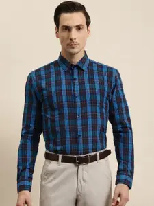 SOJANYA Men Blue & Red Tartan Checked Regular Fit Cotton Formal Shirt