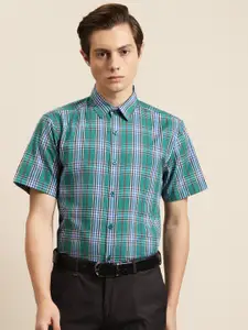 SOJANYA Men Green & Blue Tartan Checked Regular Fit Cotton Formal Shirt