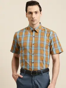 SOJANYA Men Mustard Yellow & Green Tartan Checked Regular Fit Cotton Formal Shirt
