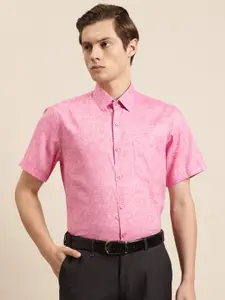 SOJANYA Men Pink Classic  Solid Slub Effect Regular Fit Formal Shirt