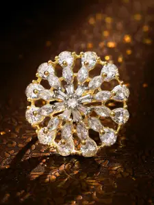 Rubans Gold-Plated AD-Studded Handcrafted Adjustable Finger Ring