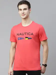Nautica Men Red Brand Logo Printed T-shirt