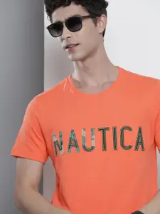 Nautica Men Orange & Green Printed T-shirt