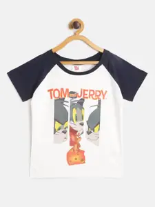 toothless Boys White  Grey Pure Cotton Tom  Jerry Print Round Neck Pure Cotton T-shirt
