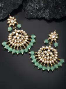Peora Green & Gold-Toned Classic Drop Earrings