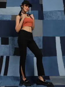 Belliskey Women Black Skinny Fit High-Rise Side Slit Detailed Clean Look Jeans