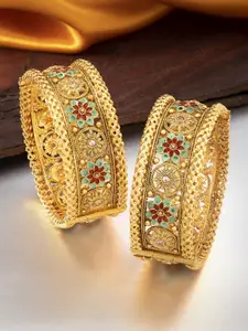 Peora  Set of 2 Mint & Red Gold Plated Screw Openable Bangles