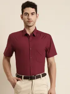 SOJANYA Men Maroon Classic Regular Fit Solid Pure Cotton Formal Shirt