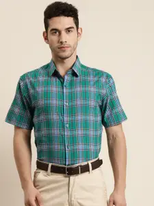 SOJANYA Men Green & Blue Classic Regular Fit Checked Pure Cotton Formal Shirt