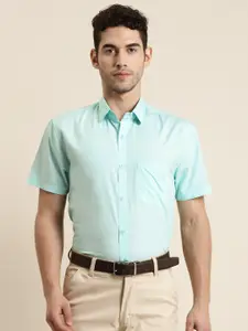 SOJANYA Men Sea Green Classic Regular Fit Solid Pure Cotton Formal Shirt