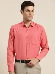 SOJANYA Men Coral Pink Cotton Classic Regular Fit Solid Formal Shirt