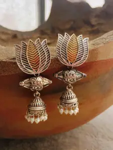 Peora Silver-Plated & Gold-Toned Lotus-Shaped Jhumkas