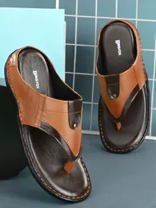 Big Fox Men Brown Solid Leather Comfort Sandals