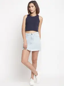 Belliskey Women Solid Straight Denim Mini Skirt