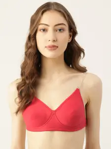 Leading Lady Coral Red Solid T-shirt Bra- Lightly Padded