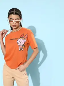 Powerpuff Girls by Dressberry Women Bright Orange Conversational Printed Lounge Tshirt